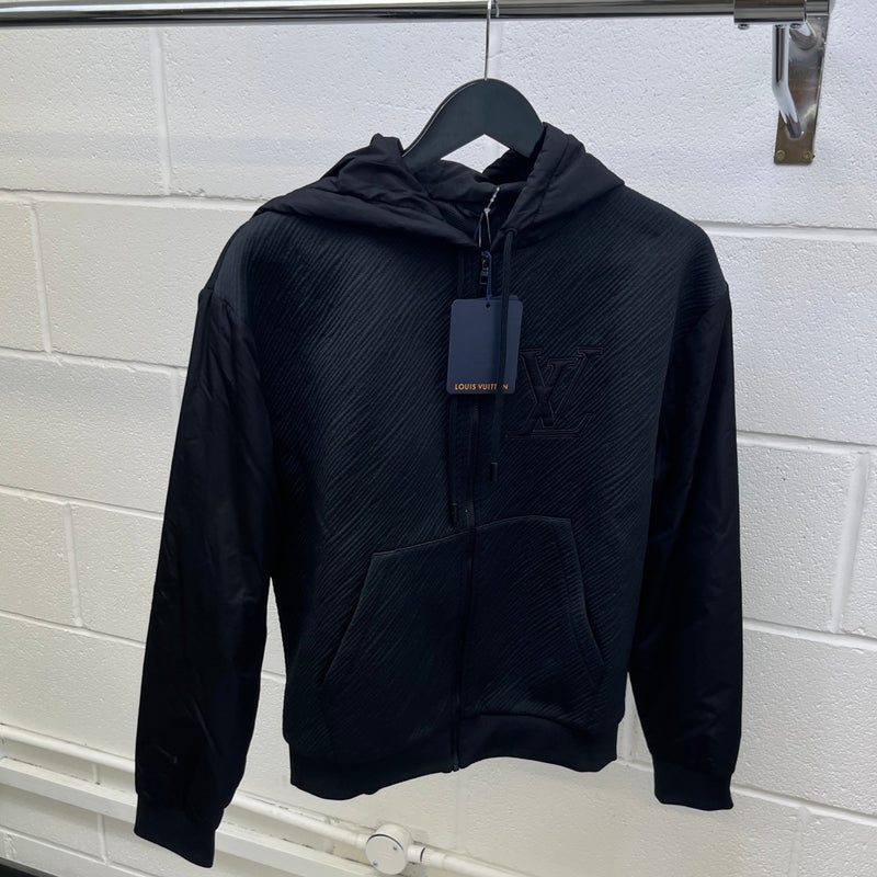Men's Embossed LV Logo Zip Up Hoodie Black Size XS