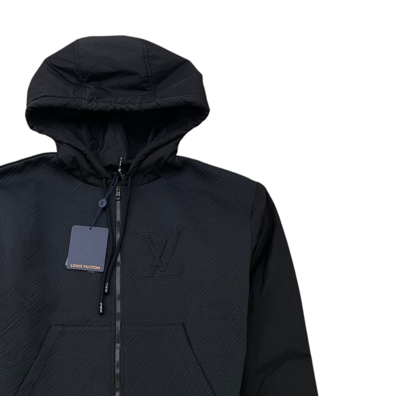 Men's Embossed LV Logo Zip Up Hoodie Black Size XS