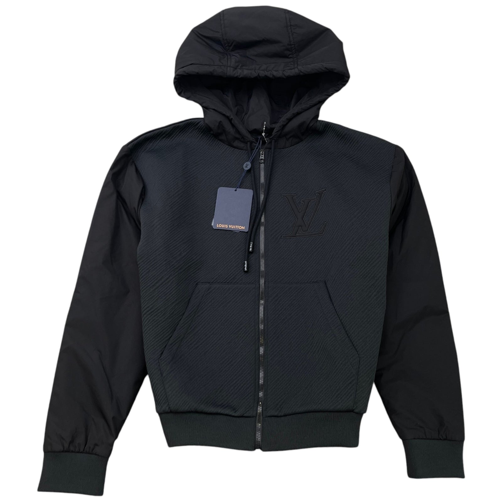 Men's Embossed LV Logo Zip Up Hoodie Black Size XS - Photo 1