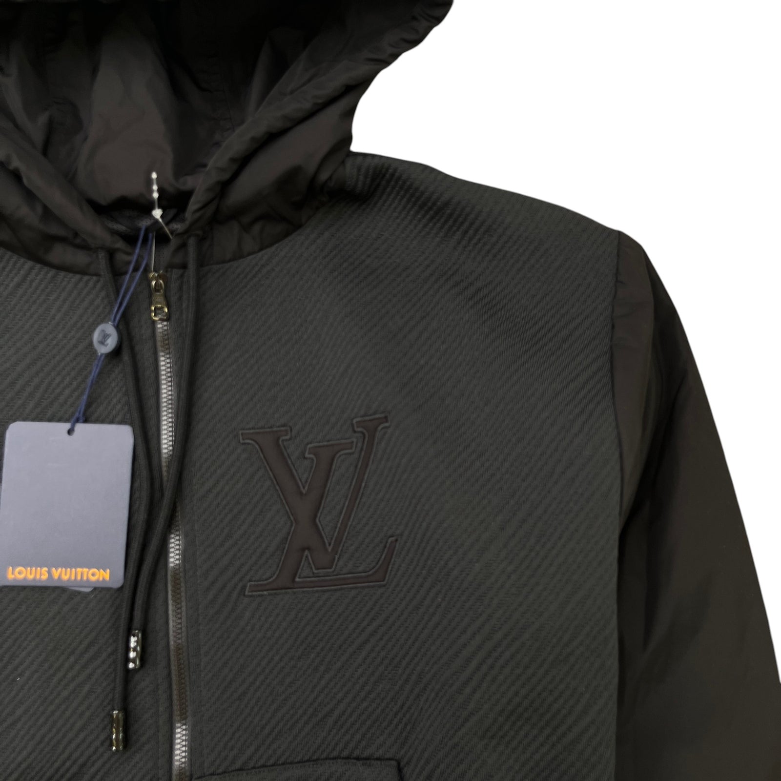 Men's Embossed LV Logo Zip Up Hoodie Black Size XS - Photo 5