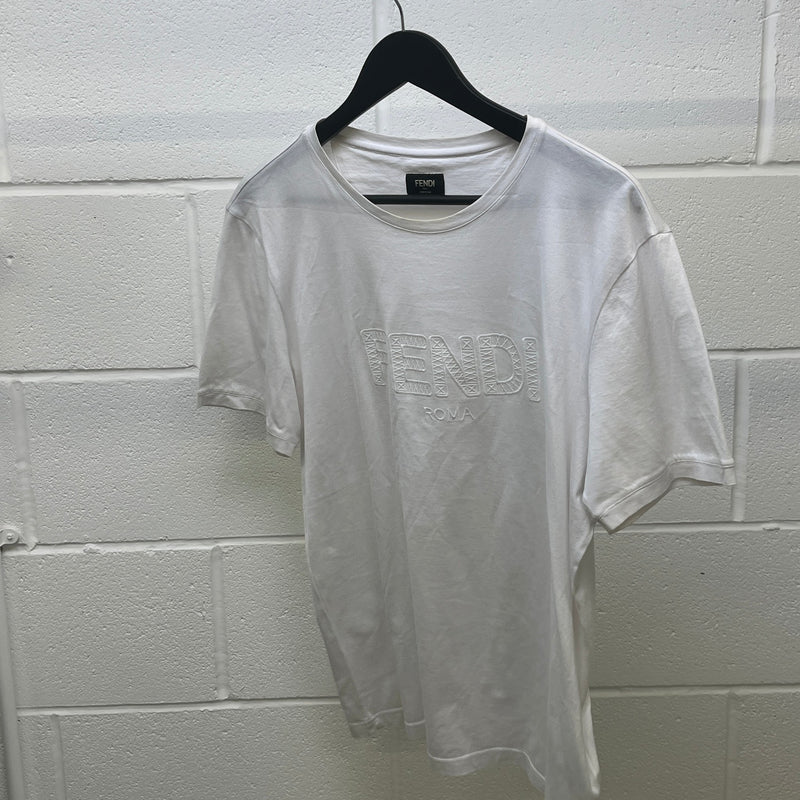 Men's Embroidered Logo T-Shirt White Size XXL