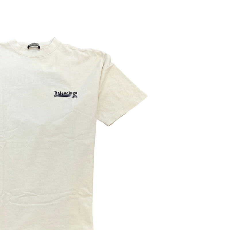 Men's Political Campaign Embroidered Logo T-Shirt Cream Size S
