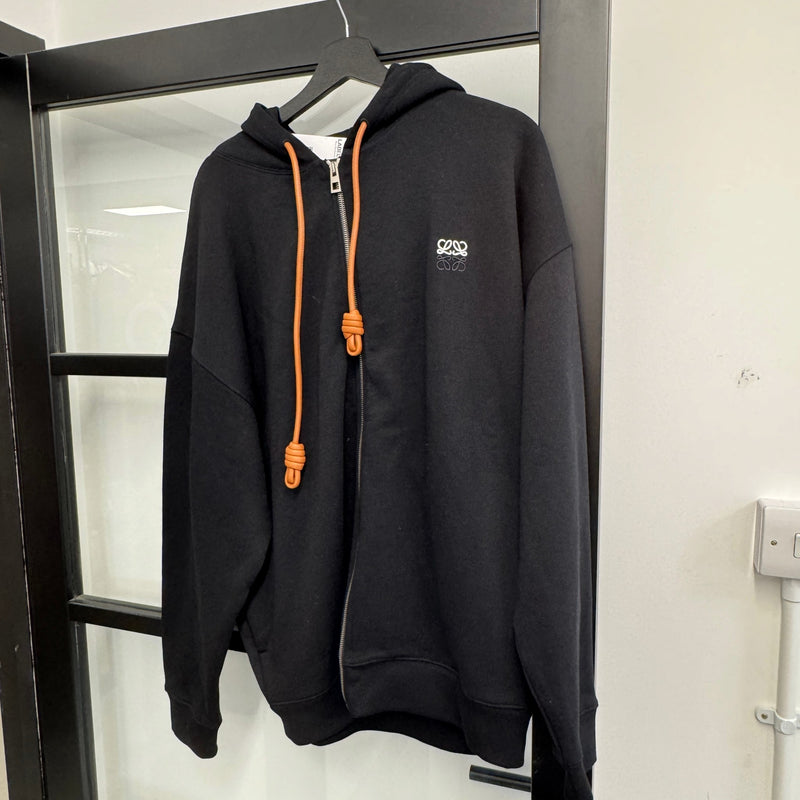 Men's Anagram Embroidered Zip Up Hoodie Black Size L