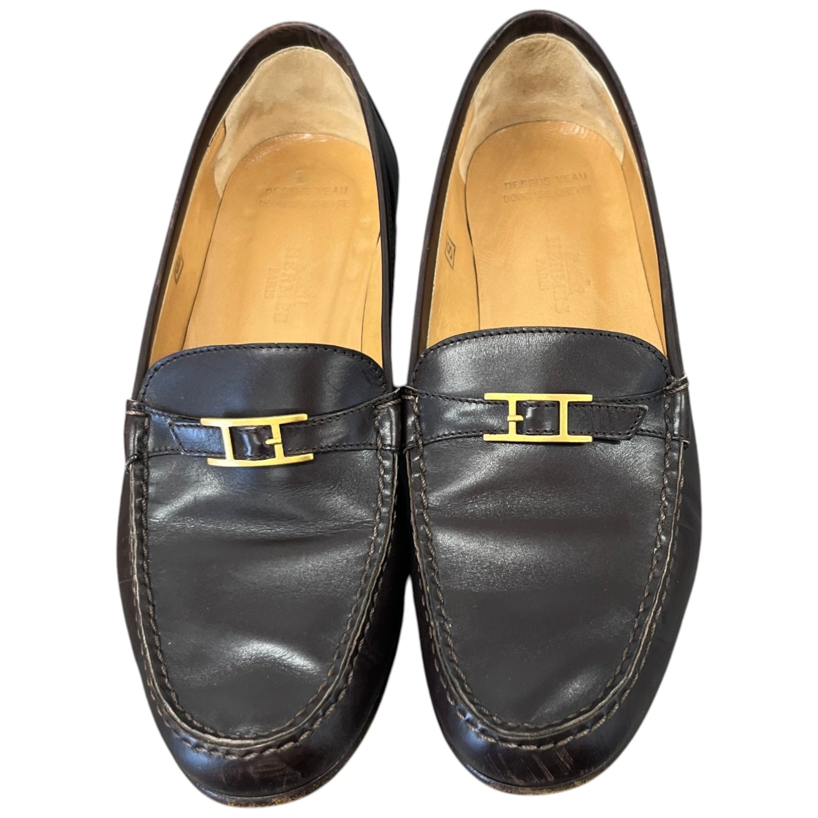 Hermes Women's Buckle Loafers Brown Size 2.5 - Photo 6