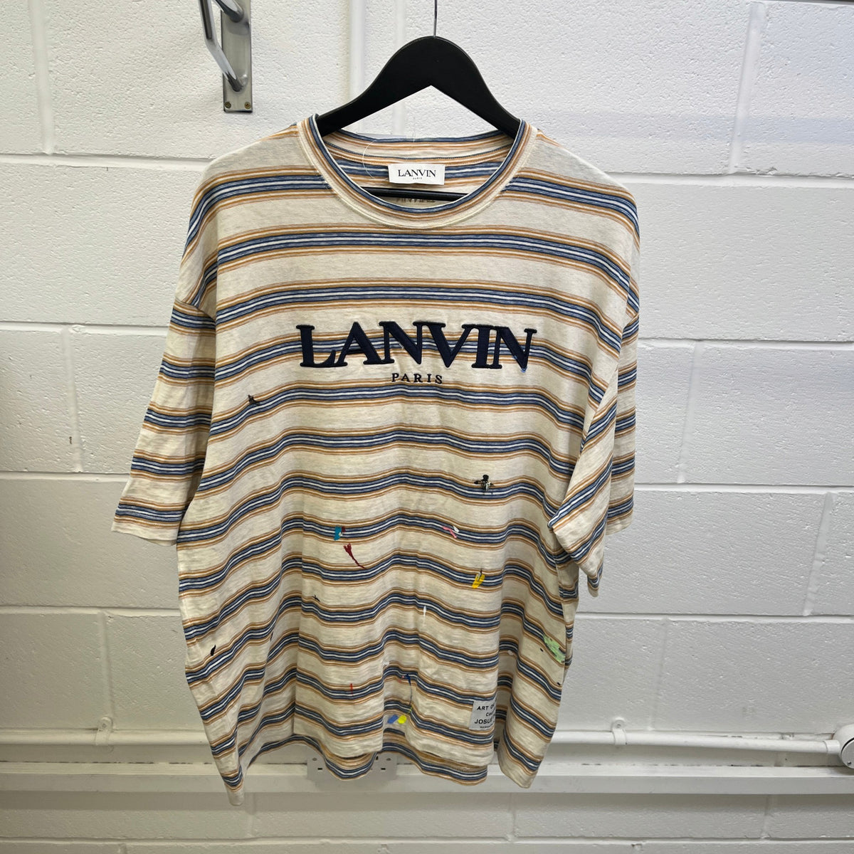 Men's Embroidered X Lanvin Paris T-Shirt Beige Size L - Photo 8