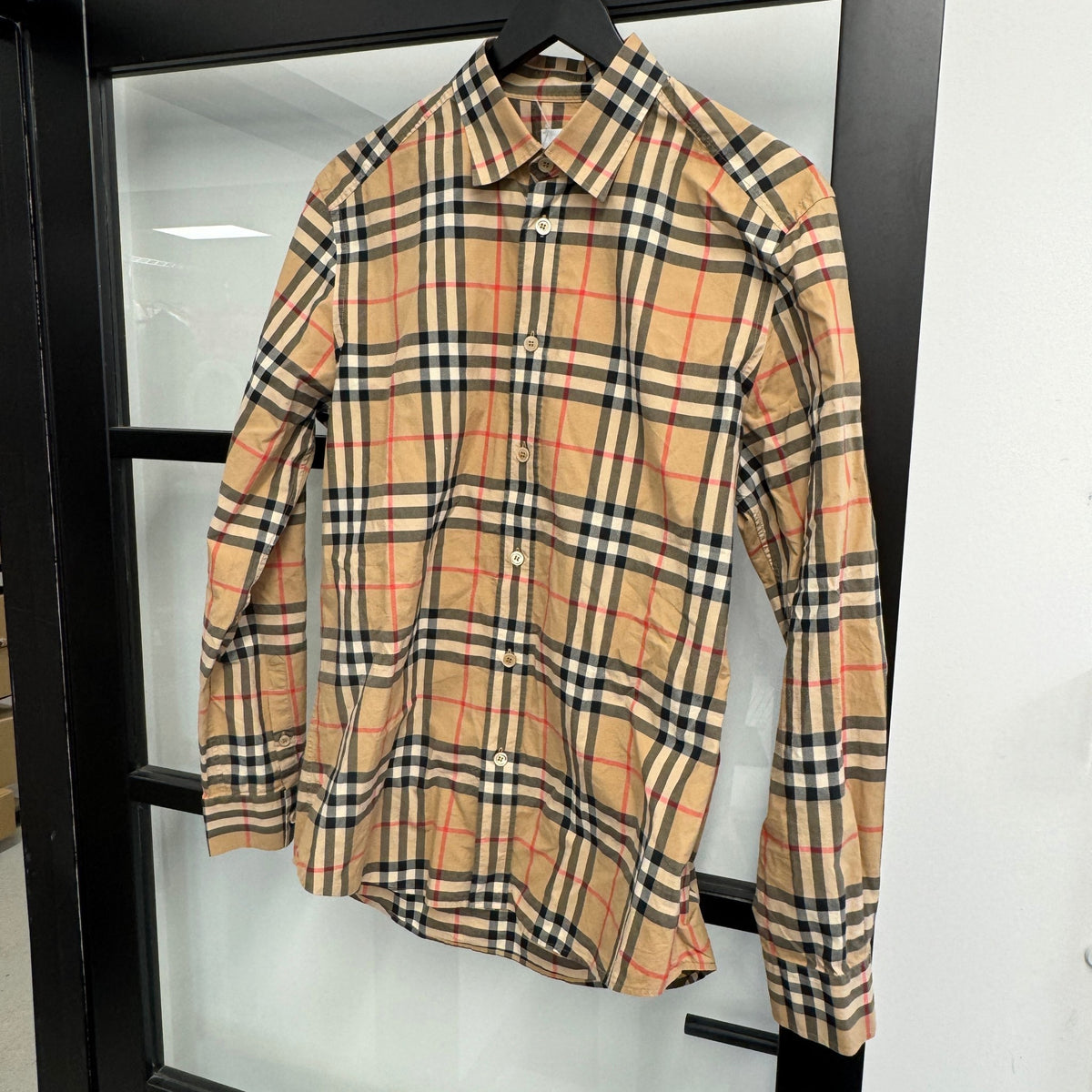 Men's Nova Check Long Sleeve Shirt Beige Size M - Photo 7