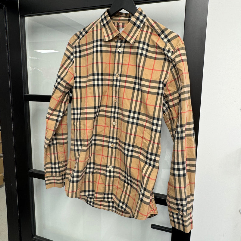 Men's Nova Check Long Sleeve Shirt Beige Size M
