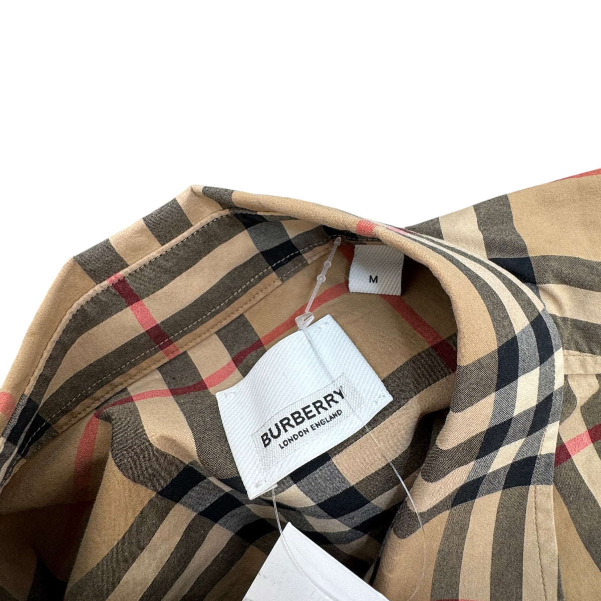 Men's Nova Check Long Sleeve Shirt Beige Size M - Photo 6