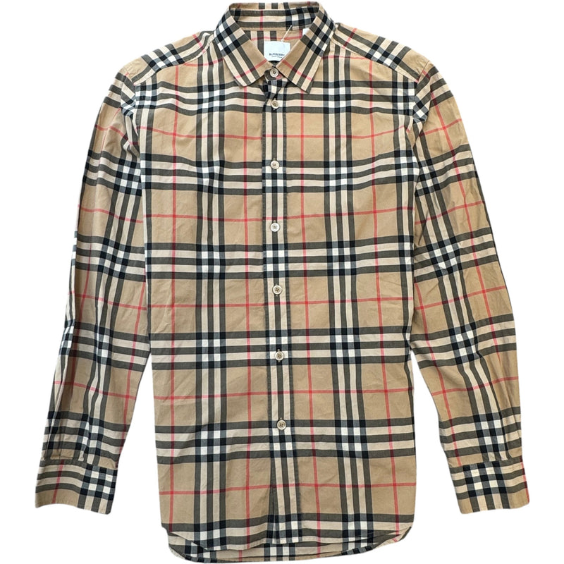 Men's Nova Check Long Sleeve Shirt Beige Size M
