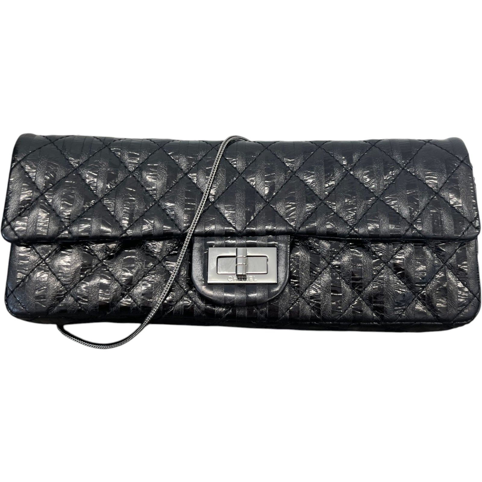 Women's Black Quilted Glazed Calfskin Reissue 2.55 East West Flap Bag Black - Photo 1