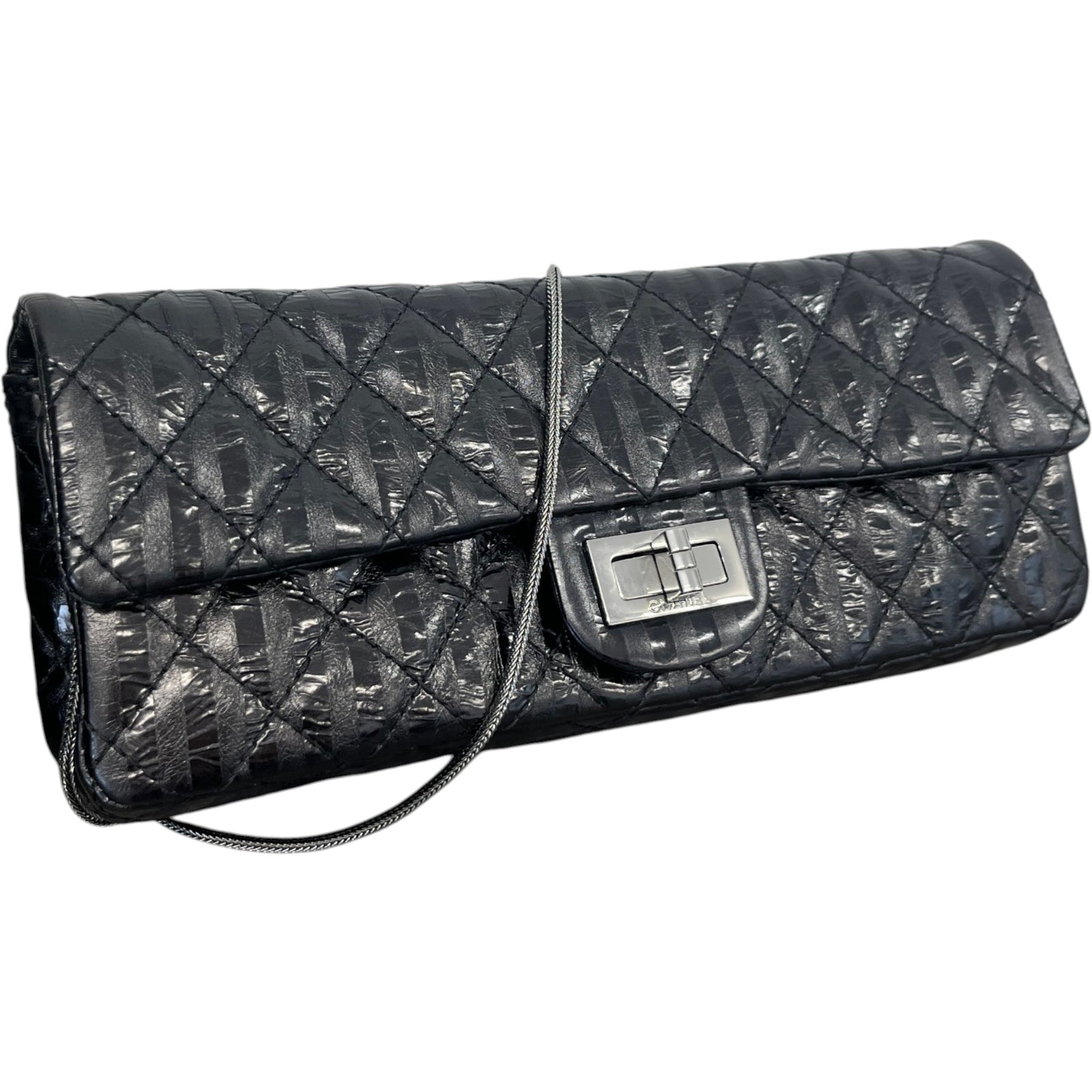 Women's Black Quilted Glazed Calfskin Reissue 2.55 East West Flap Bag Black - Photo 4