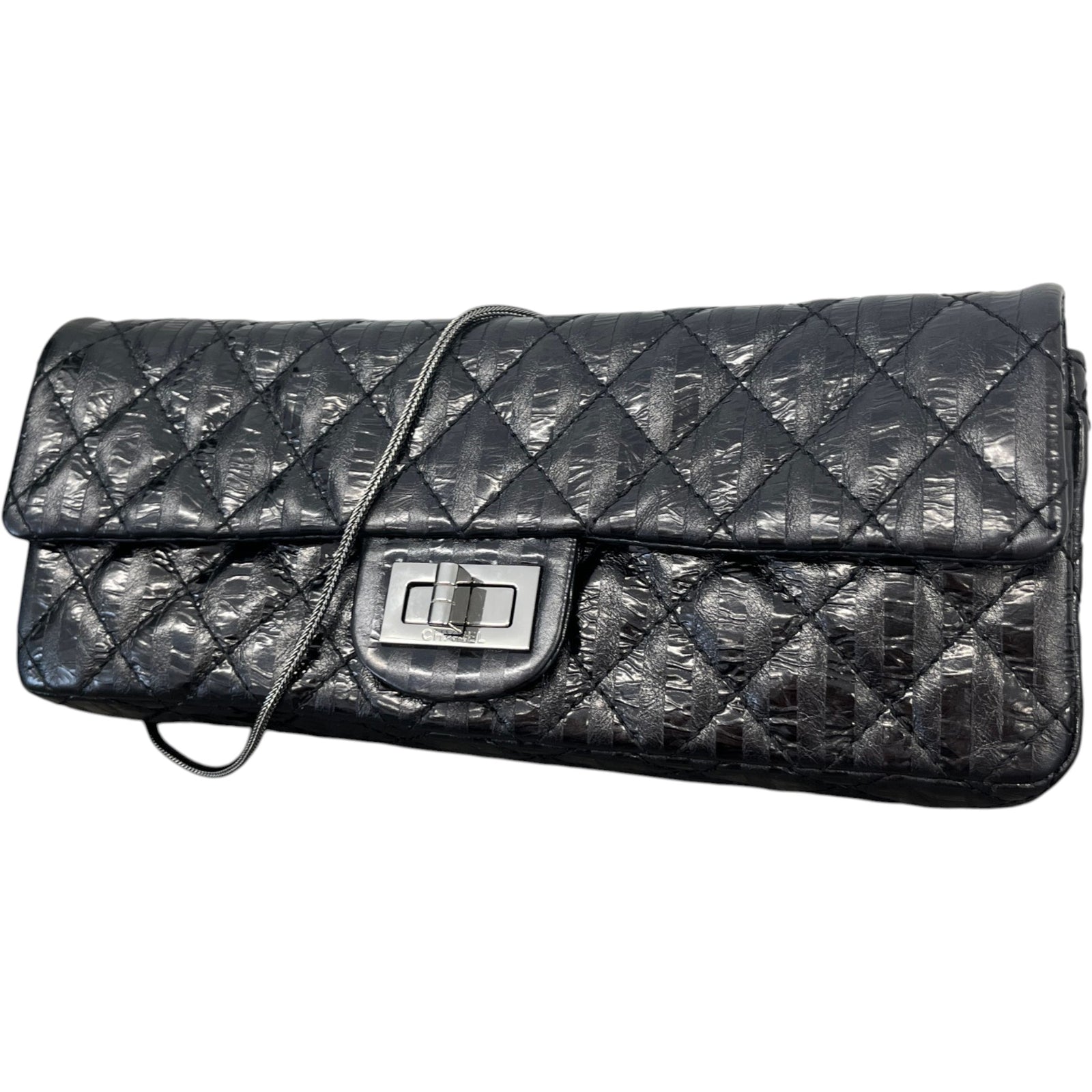 Women's Black Quilted Glazed Calfskin Reissue 2.55 East West Flap Bag Black - Photo 5