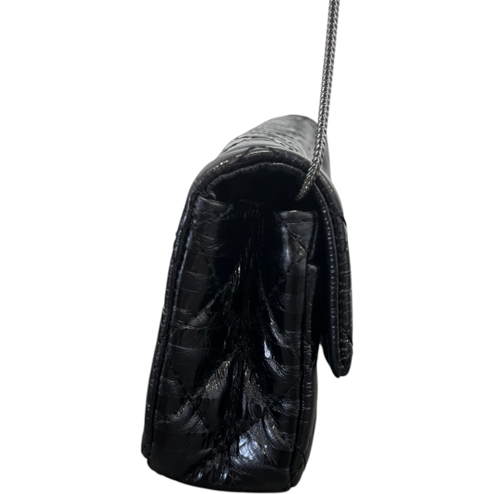 Women's Black Quilted Glazed Calfskin Reissue 2.55 East West Flap Bag Black - Photo 6