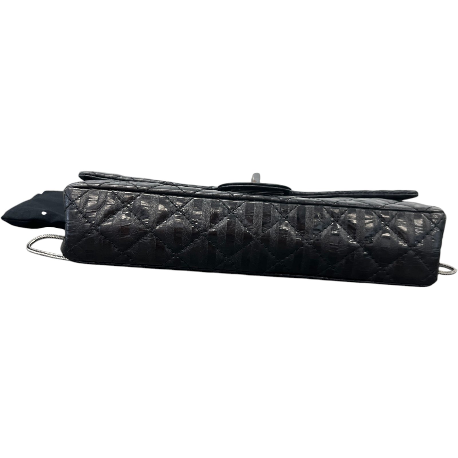 Women's Black Quilted Glazed Calfskin Reissue 2.55 East West Flap Bag Black - Photo 10