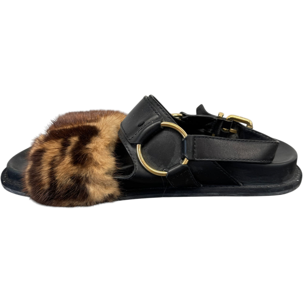 Women's FF Mink Fur Sandals Black Size UK 6 / EU 39 - Photo 2