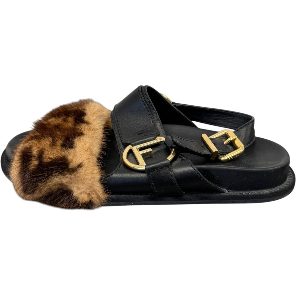 Women's FF Mink Fur Sandals Black Size UK 6 / EU 39 - Photo 4