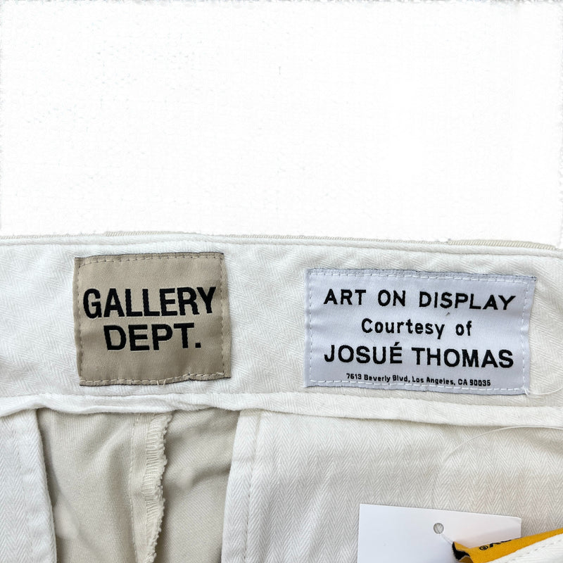 Men's Art On Display Distressed Trousers Cream Size Waist 32"