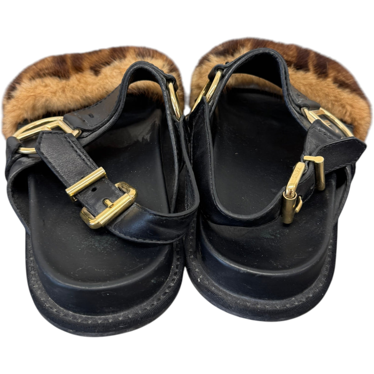 Women's FF Mink Fur Sandals Black Size UK 6 / EU 39 - Photo 9