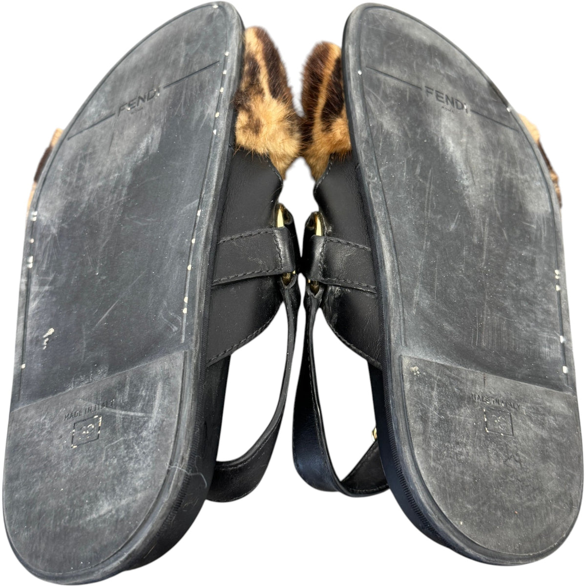 Women's FF Mink Fur Sandals Black Size UK 6 / EU 39 - Photo 10