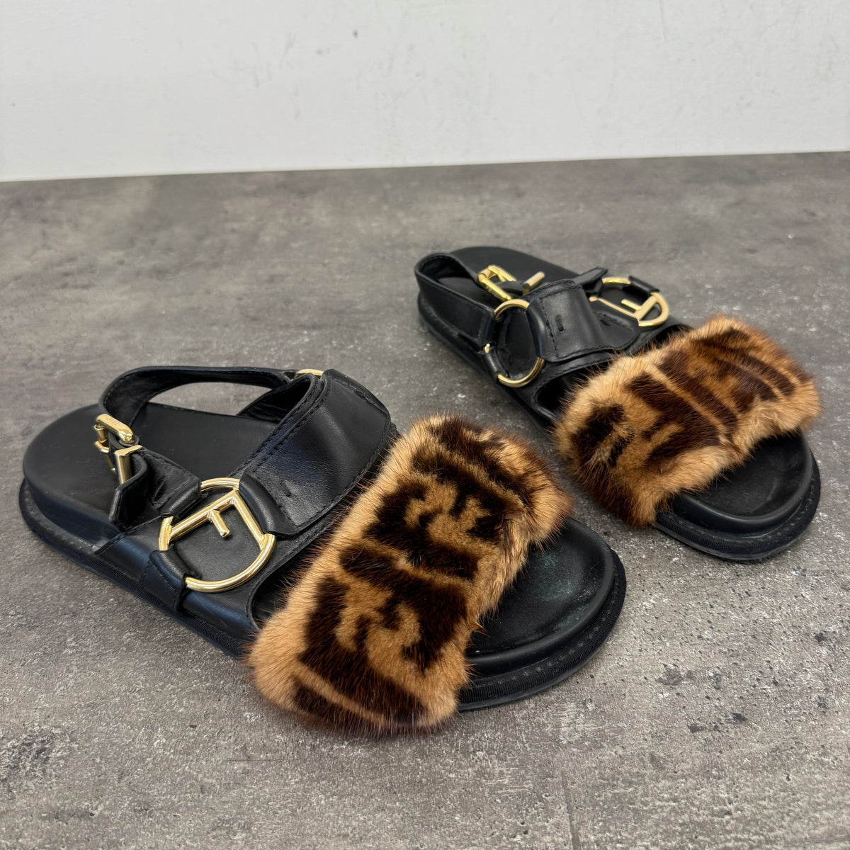 Women's FF Mink Fur Sandals Black Size UK 6 / EU 39 - Photo 11