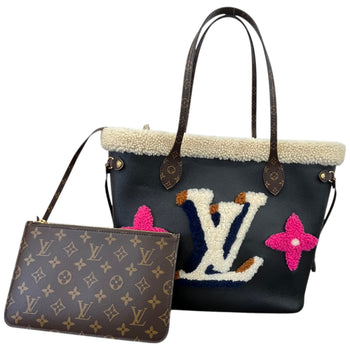 Women's Shearling Monogram Teddy Neverfull Mm Bag Black
