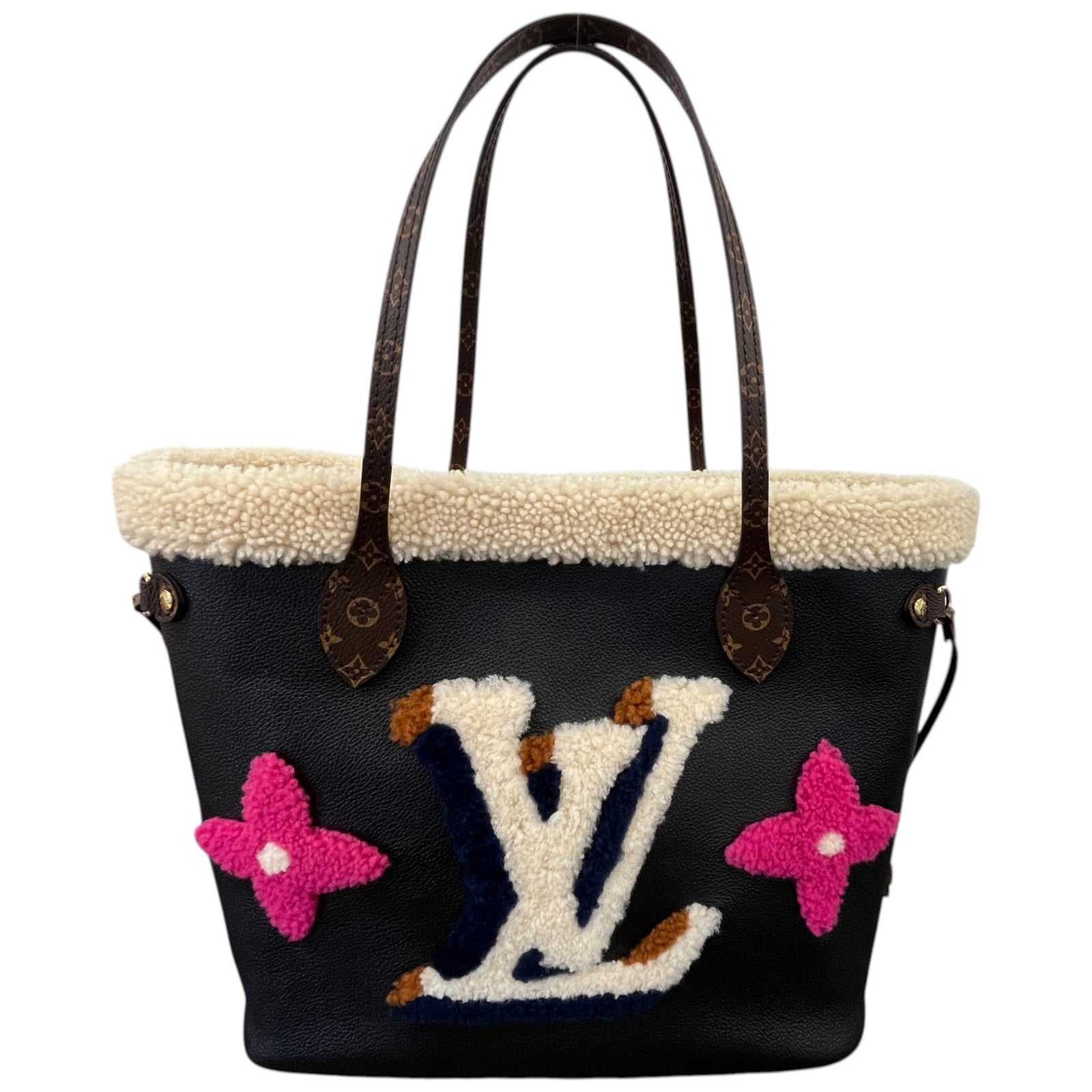 Women's Shearling Monogram Teddy Neverfull Mm Bag Black - Photo 3