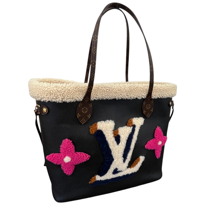 Women's Shearling Monogram Teddy Neverfull Mm Bag Black
