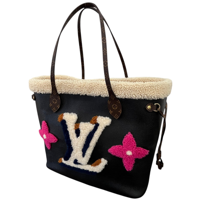 Women's Shearling Monogram Teddy Neverfull Mm Bag Black