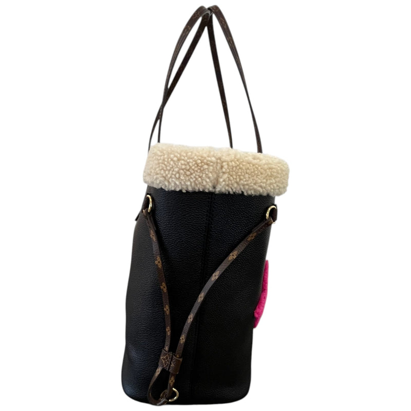 Women's Shearling Monogram Teddy Neverfull Mm Bag Black