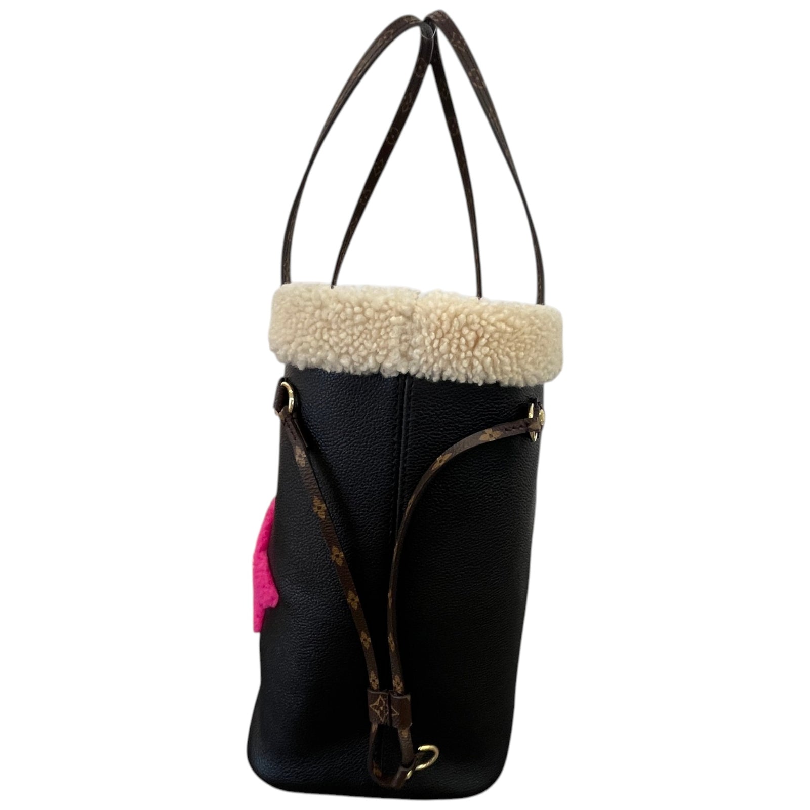 Women's Shearling Monogram Teddy Neverfull Mm Bag Black - Photo 7