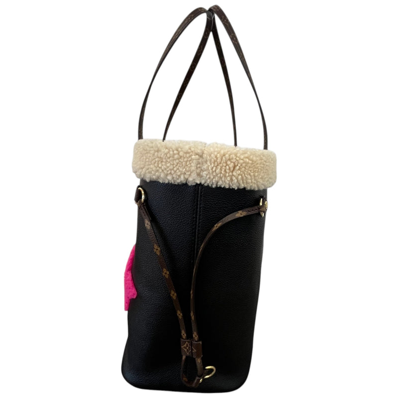 Women's Shearling Monogram Teddy Neverfull Mm Bag Black
