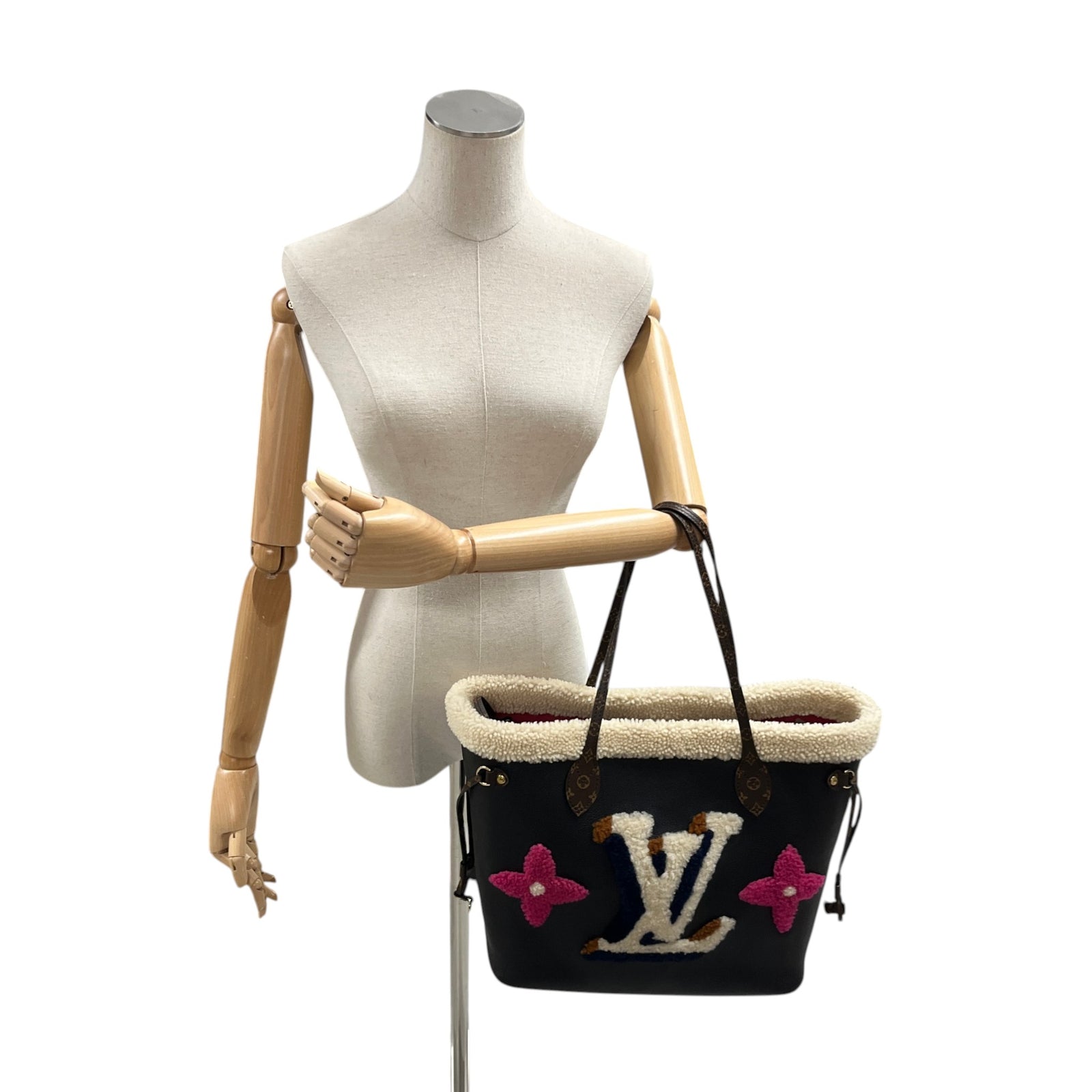 Women's Shearling Monogram Teddy Neverfull Mm Bag Black - Photo 2