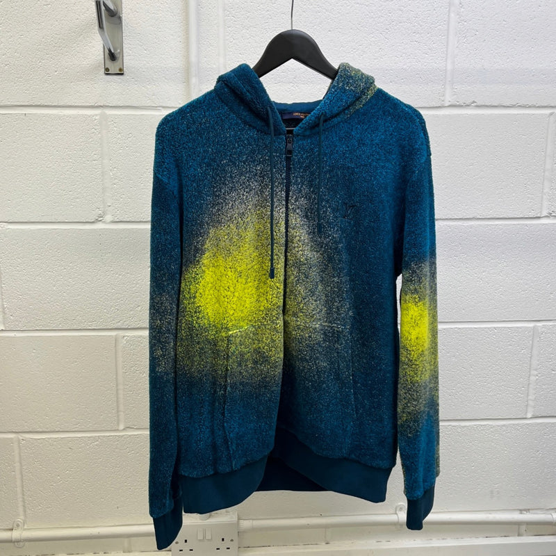 Men's Embroidered Logo Spray Effect Hoodie Blue Size M