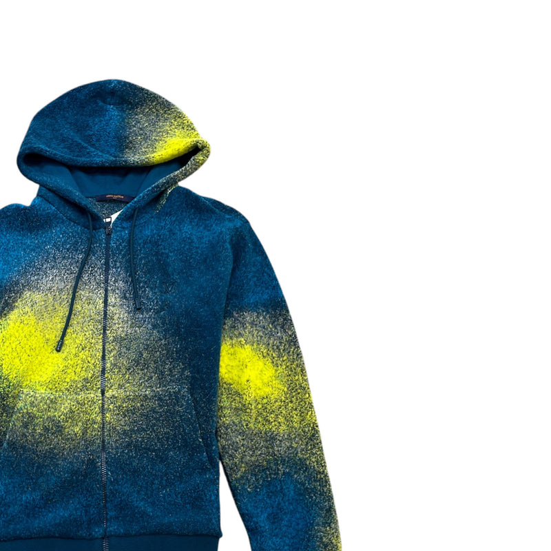 Men's Embroidered Logo Spray Effect Hoodie Blue Size M