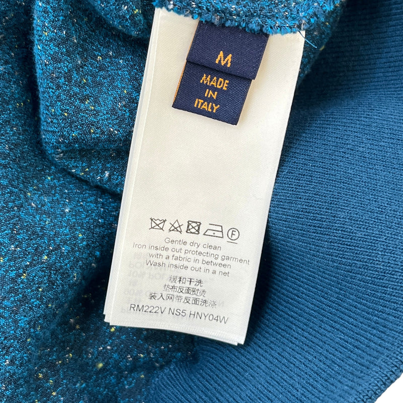 Men's Embroidered Logo Spray Effect Hoodie Blue Size M