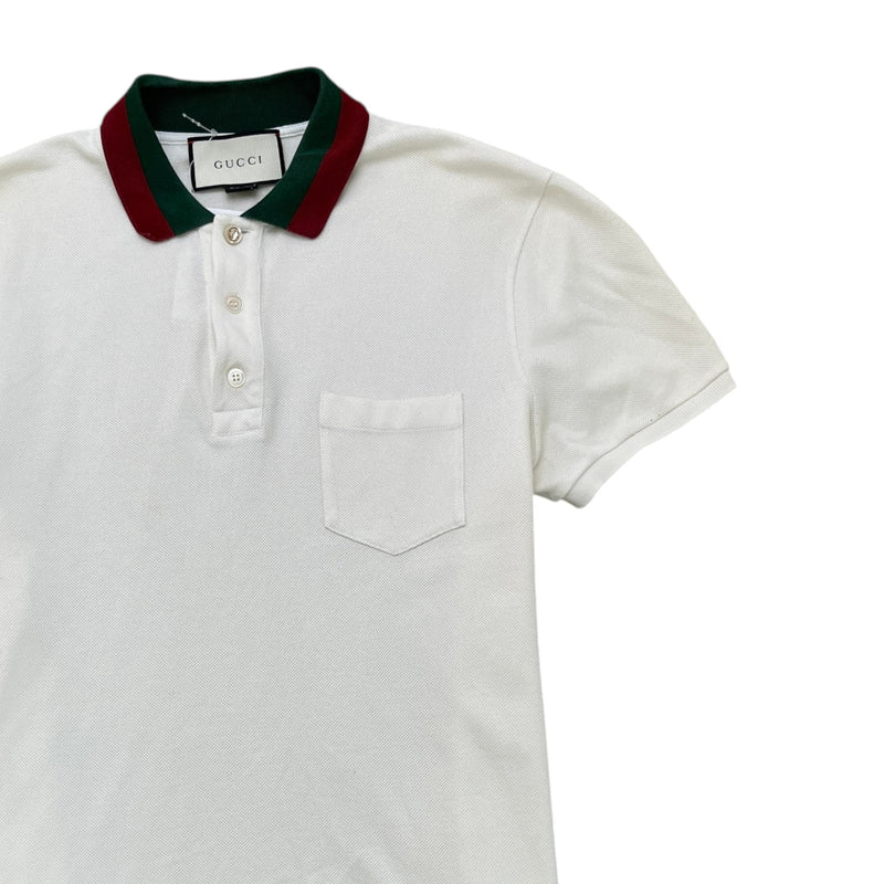 Men's Web Stripe Collar Polo Shirt White Size L