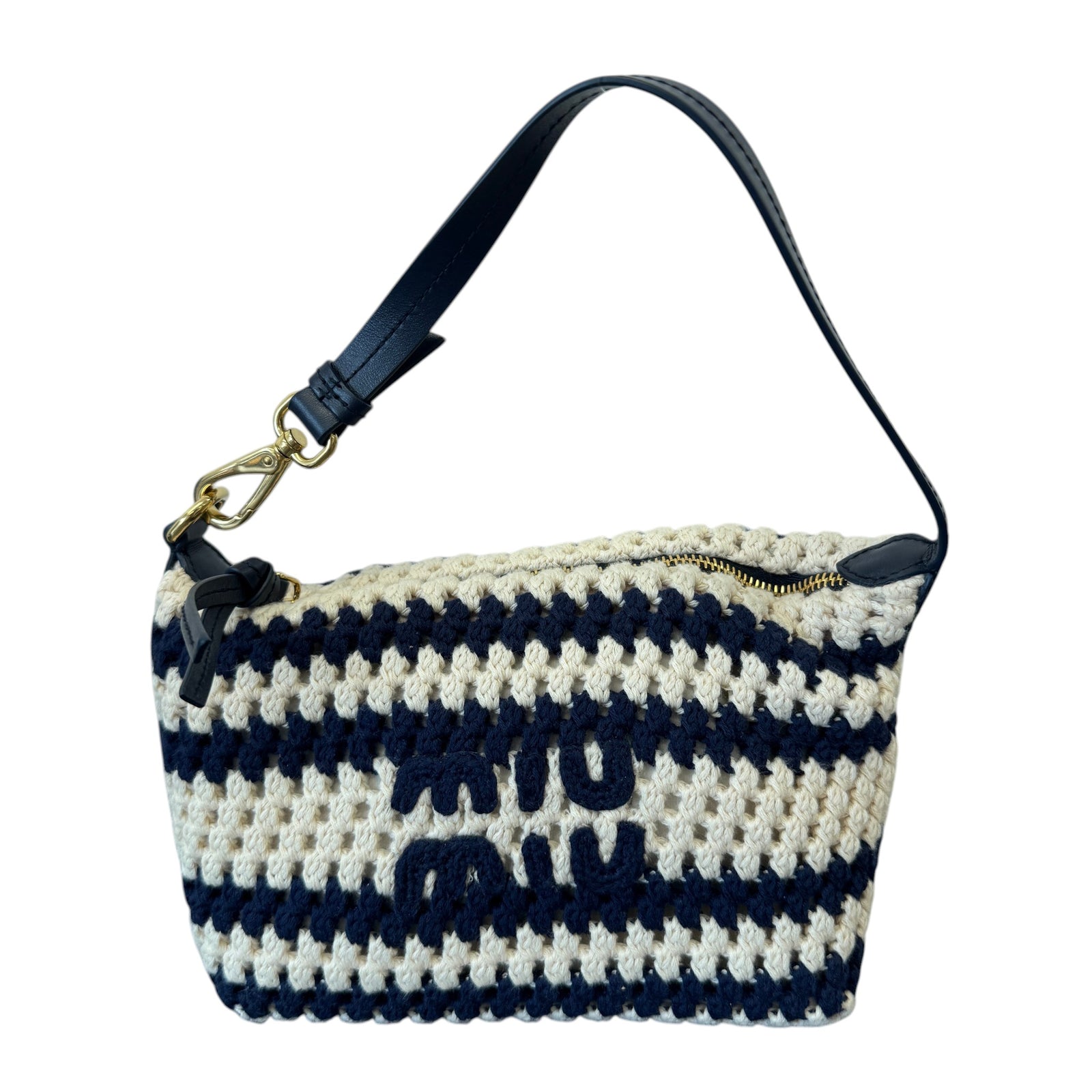 Women's Striped Crochet Pouch White - Photo 1