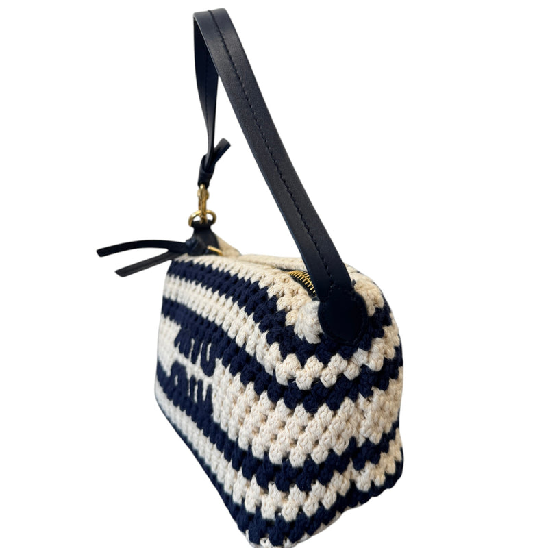 Women's Striped Crochet Pouch White