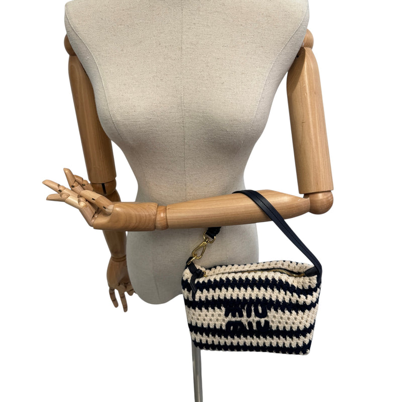Women's Striped Crochet Pouch White