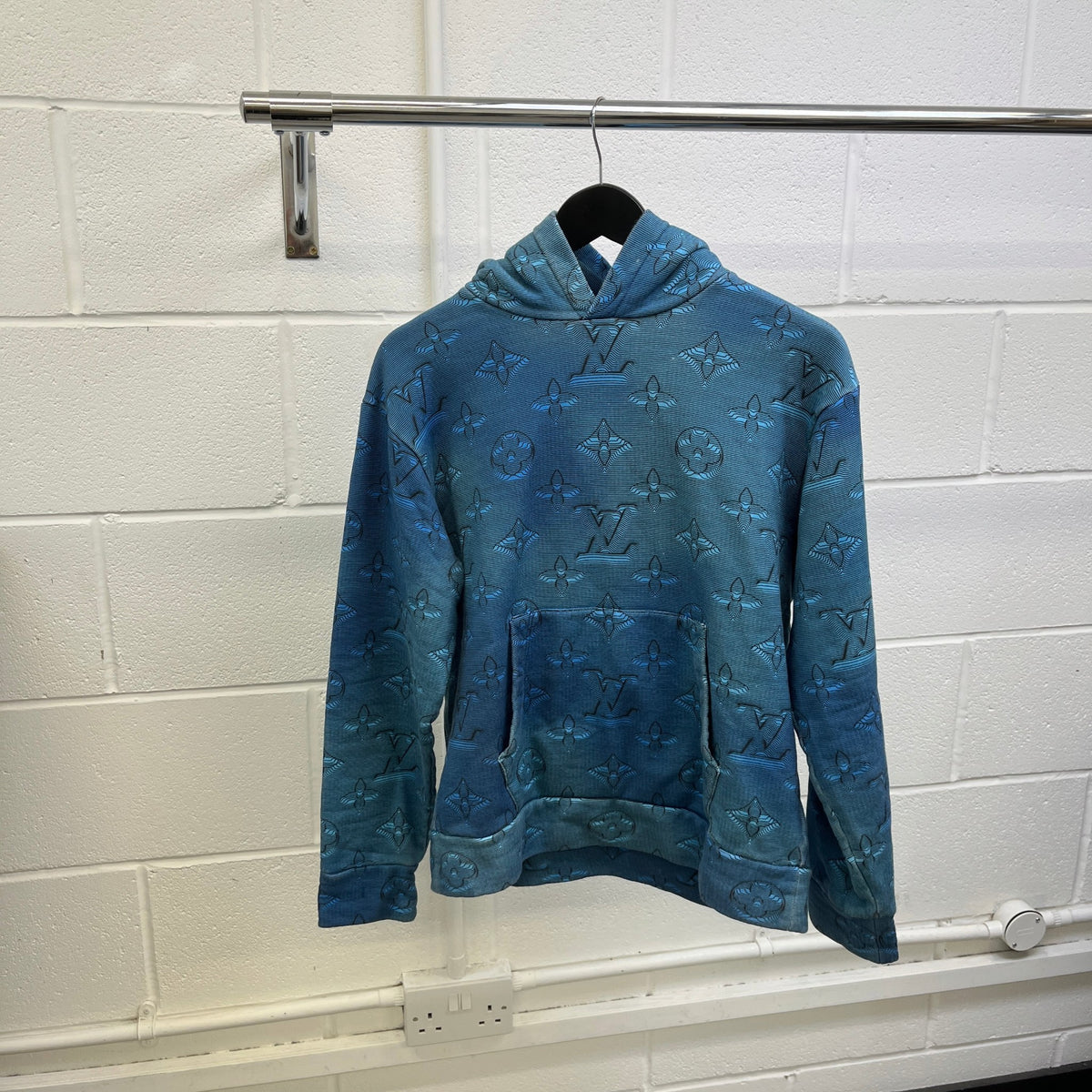 Men's 3D Monogram Illusion 2054 Hoodie Blue Size XS - Photo 6