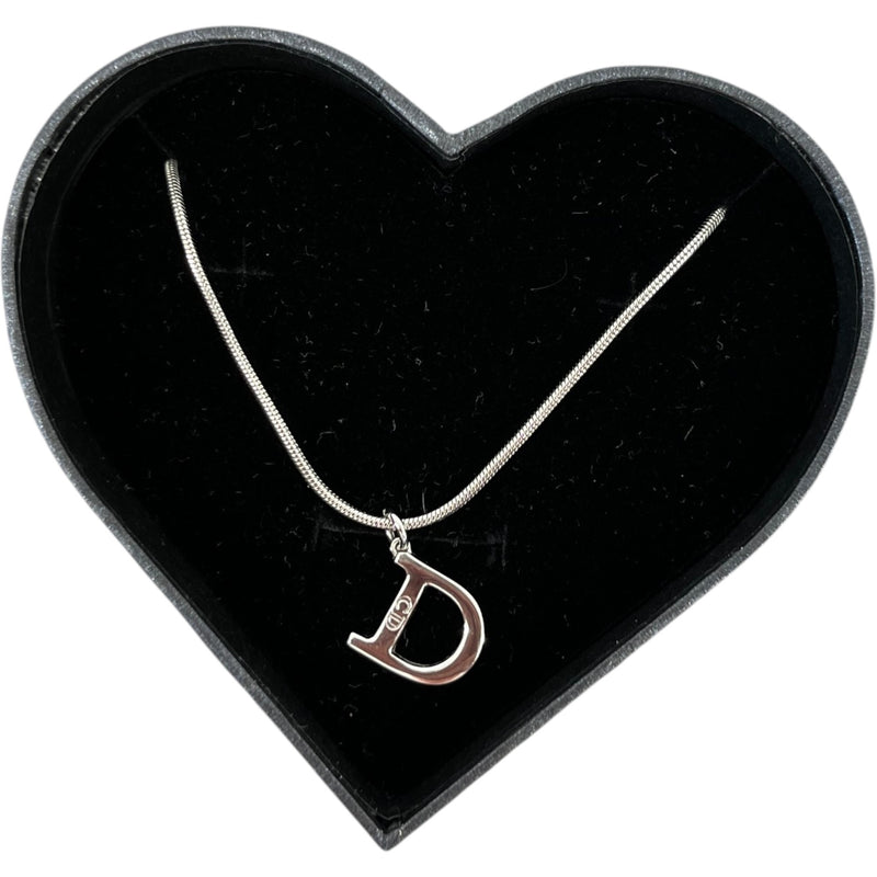 Women's Vintage D Pendant Necklace Silver