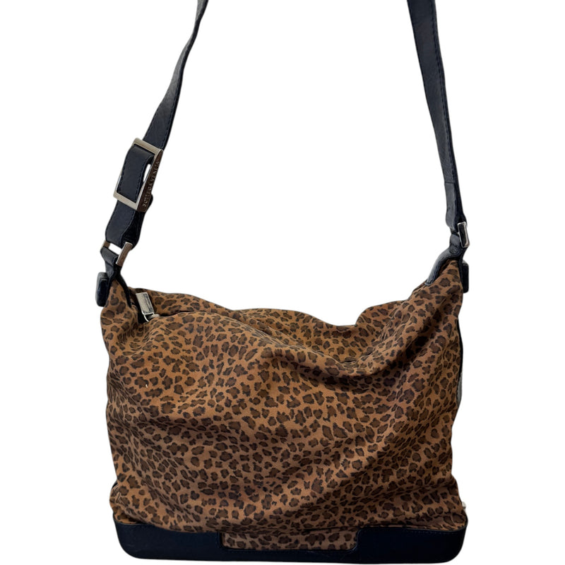 Women's Vintage Two Way Nylon Leopard Print Handbag Brown
