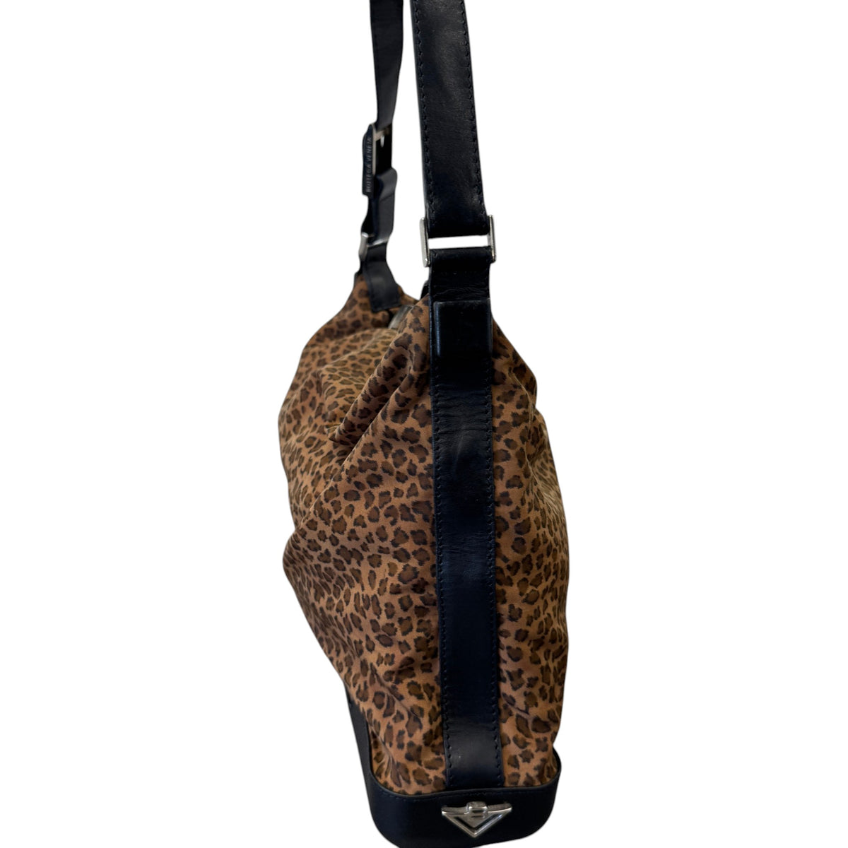 Women's Vintage Two Way Nylon Leopard Print Handbag Brown - Photo 4