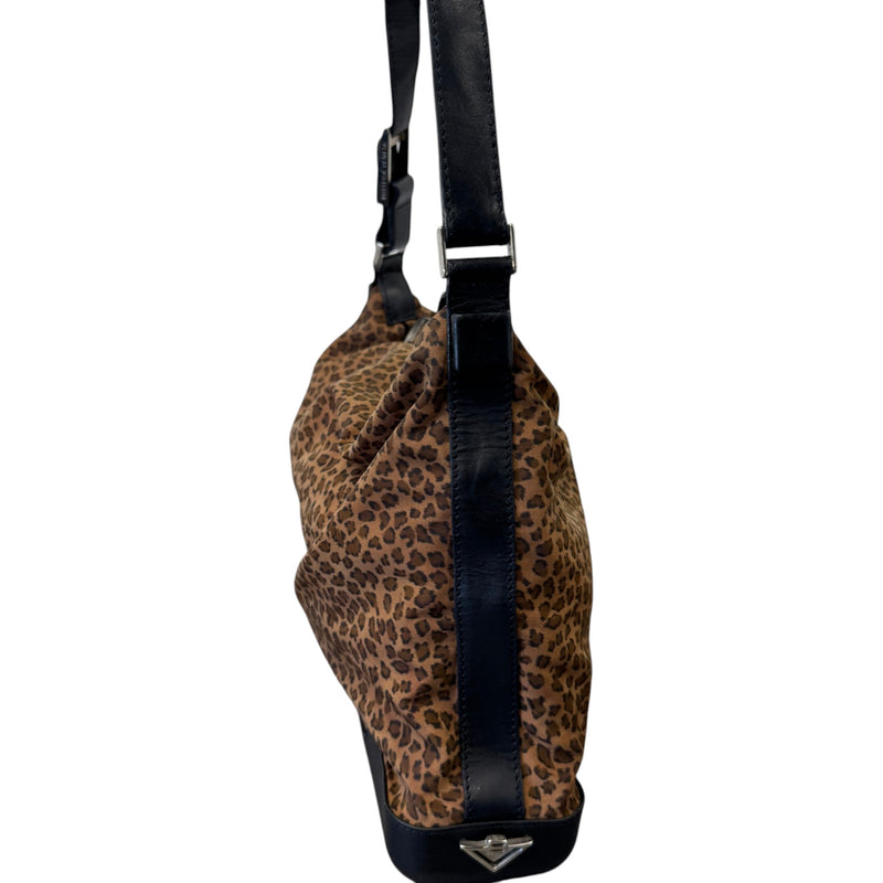 Women's Vintage Two Way Nylon Leopard Print Handbag Brown
