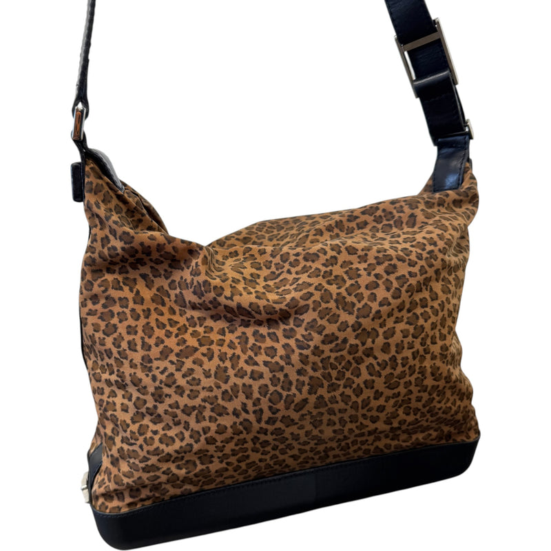 Women's Vintage Two Way Nylon Leopard Print Handbag Brown