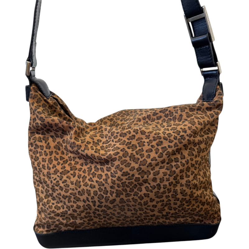 Women's Vintage Two Way Nylon Leopard Print Handbag Brown