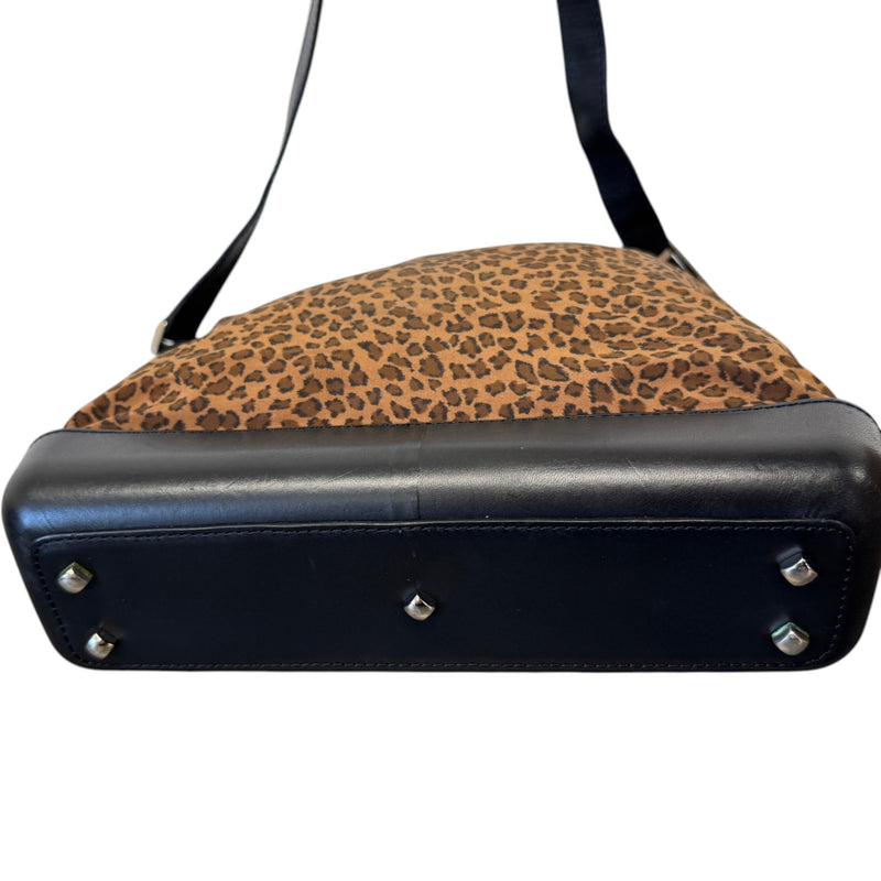 Women's Vintage Two Way Nylon Leopard Print Handbag Brown
