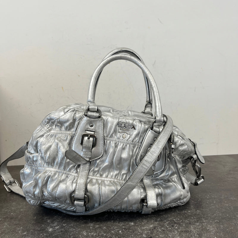 Women's Gaufre Leather Handbag Silver