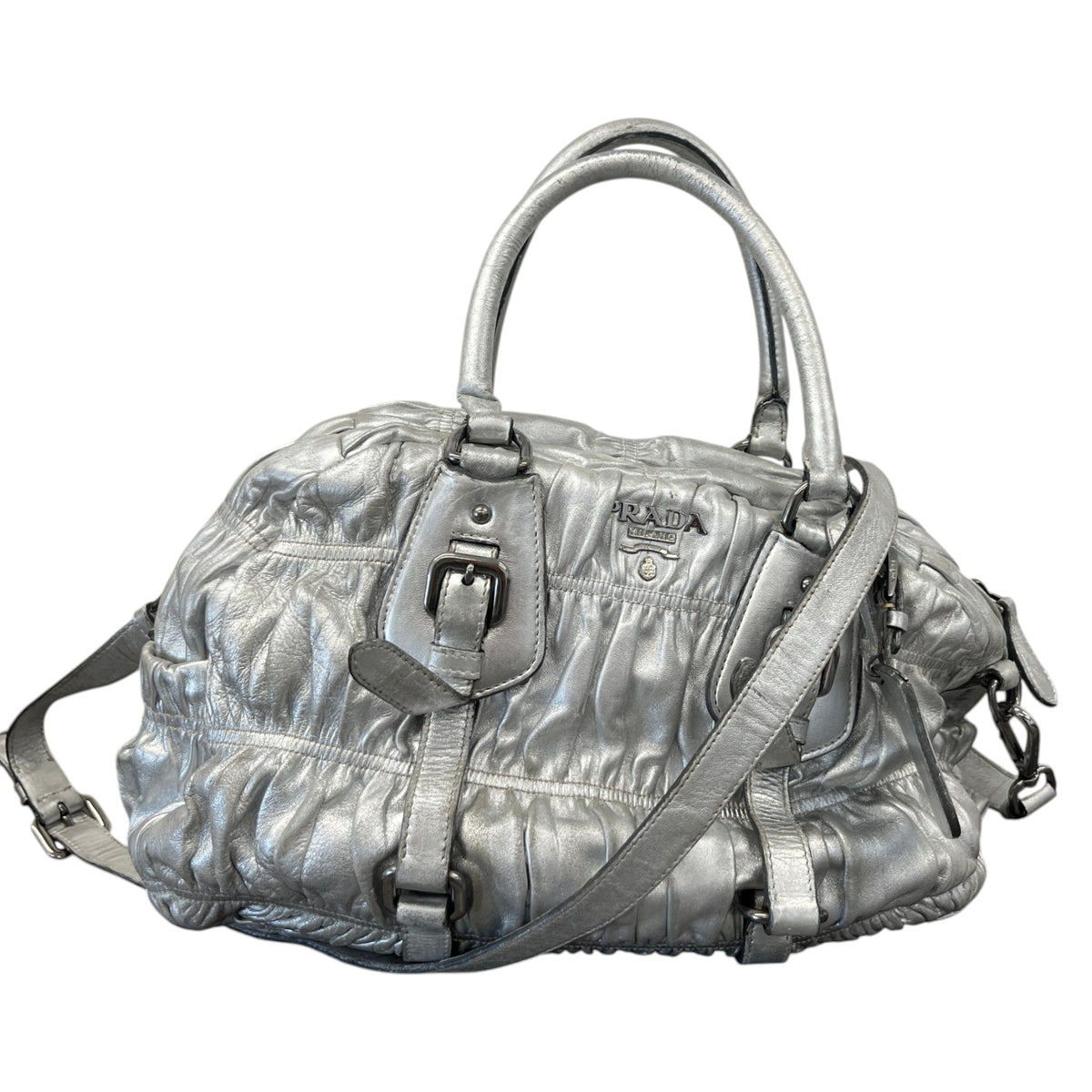 Women's Gaufre Leather Handbag Silver - Photo 1