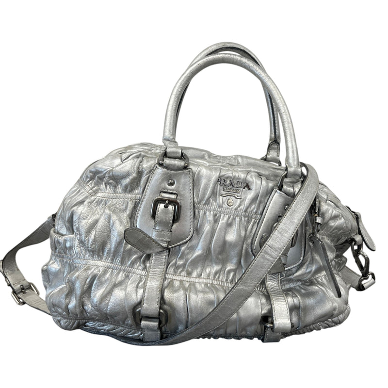 Women's Gaufre Leather Handbag Silver
